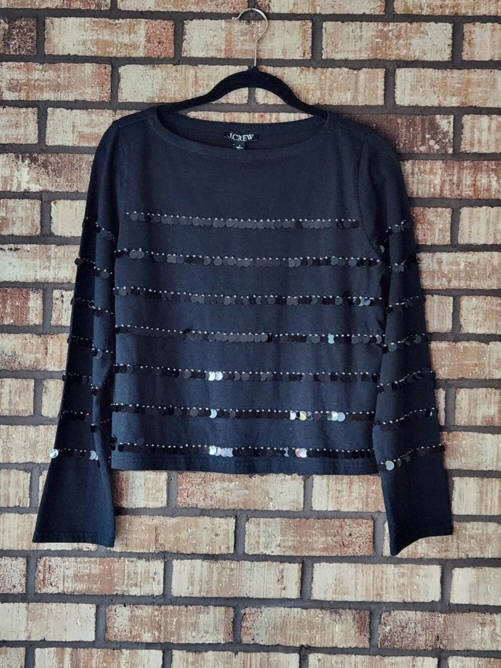 J. Crew Shirt Style CF299 Heavy Jersey Long-sleeve Paillette Embellishment Small